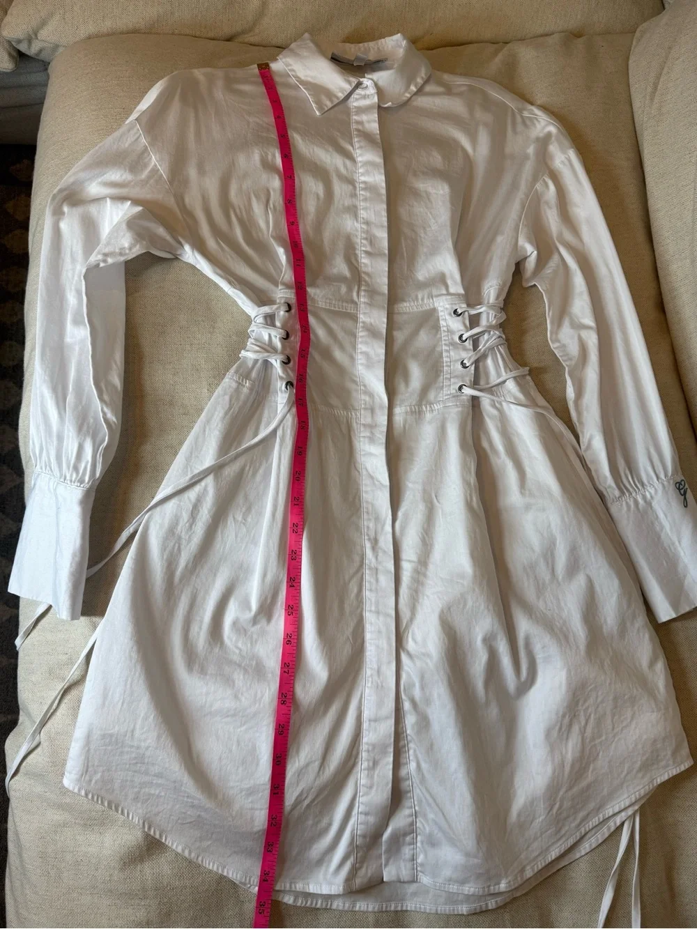 Guess White Y2K Classic Button-Up Cotton Corset Dress, XS